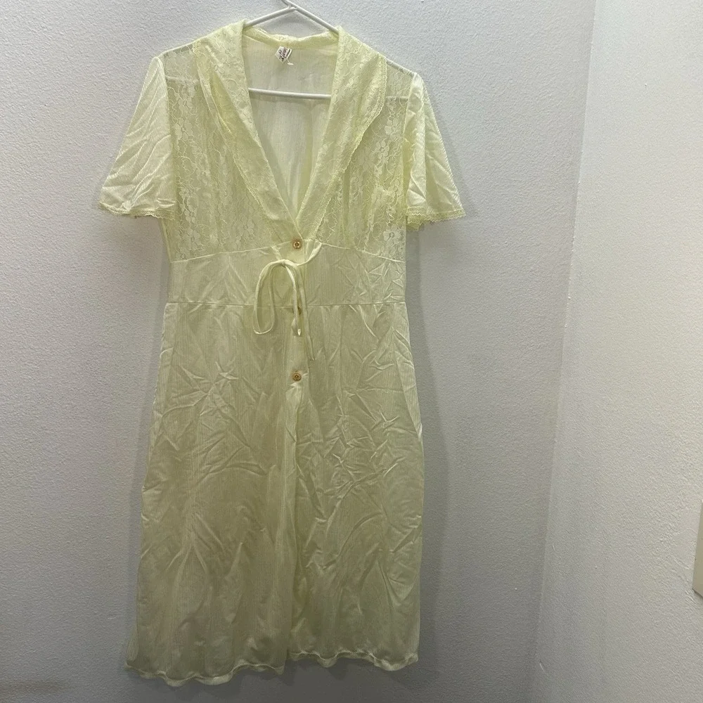 Vintage Jilmary 70s Flutter Sleeve House Dress‎ Sz M Yellow Cottagecore Prairie